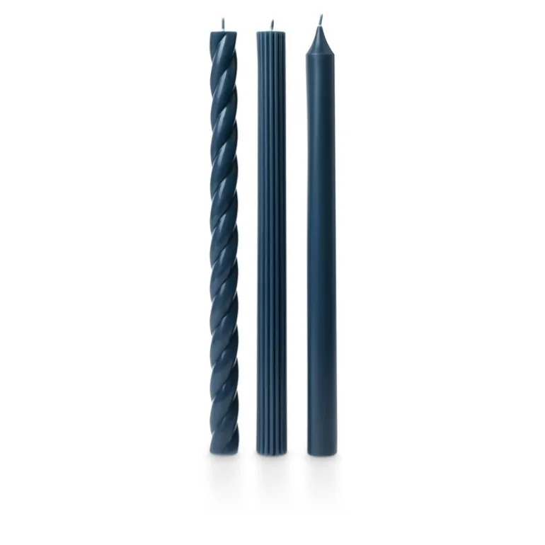 Assorted Deep Blue Candle Tapers 3-Pack