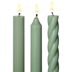 Assorted Sage Green Candle Tapers 3-Pack