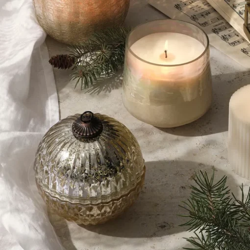 Winter White Baltic Glass Candle